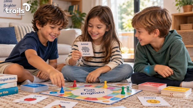 Aluna praticando oracy em inglês na Trails School